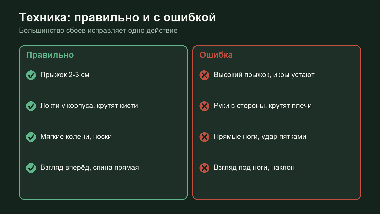 Схема: правильная и неправильная техника прыжка на скакалке