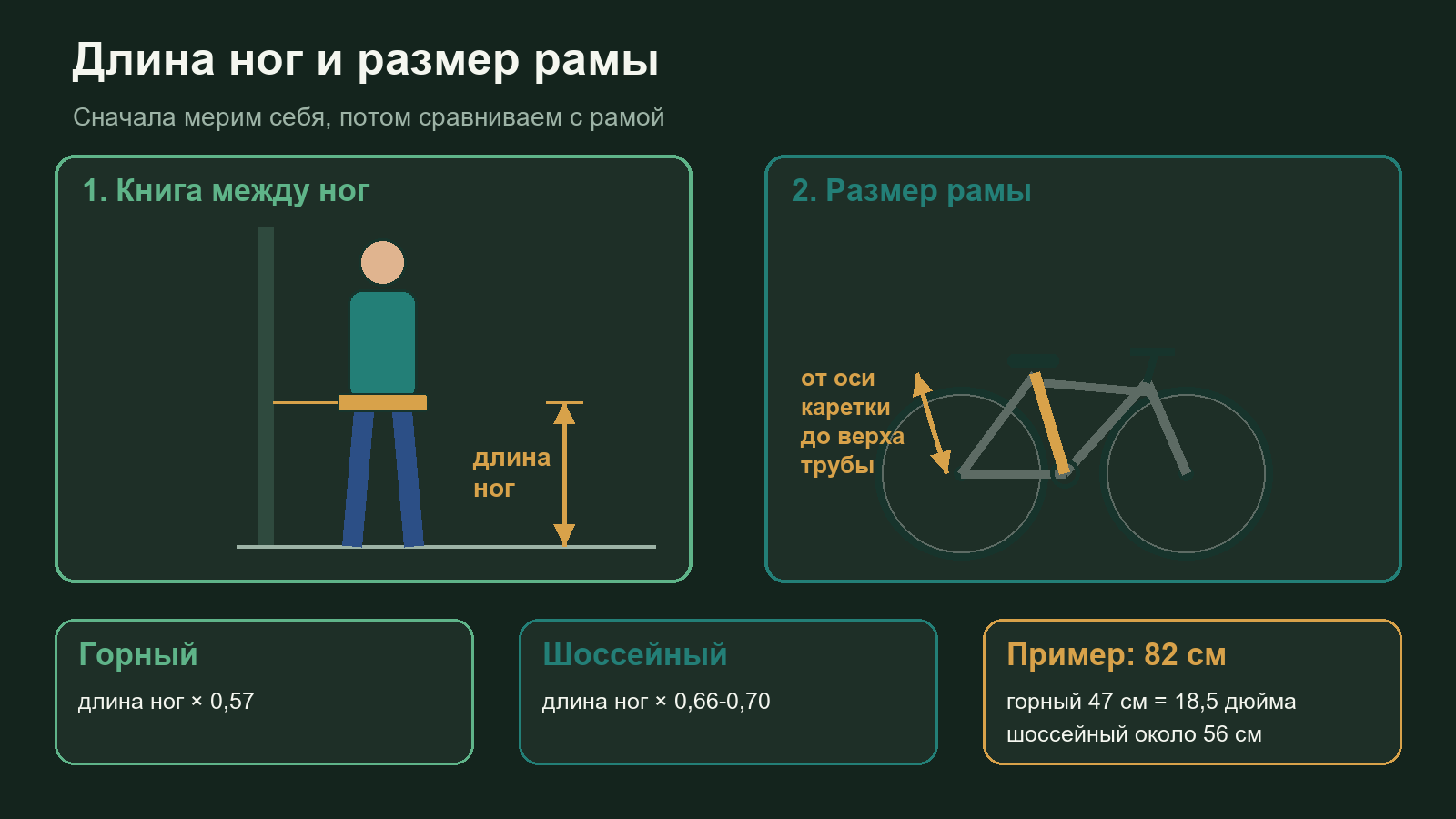Схема: как измерить длину ног для подбора велосипеда с помощью книги и откуда измеряют размер рамы